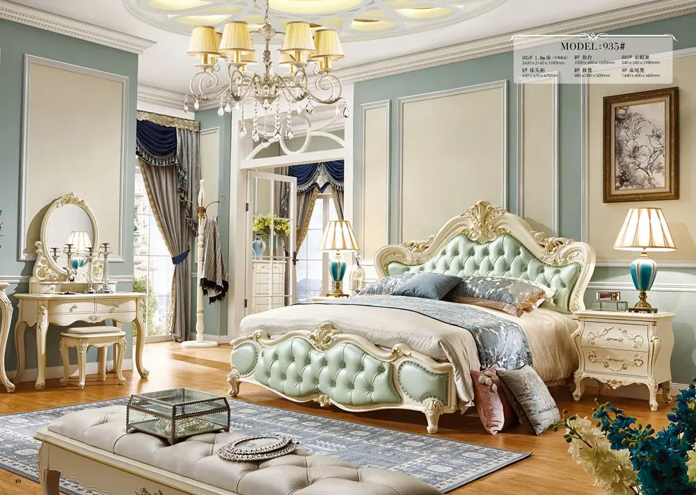 luxury European and American style Master bedroom king size bed solid carving bed romantic princess bed