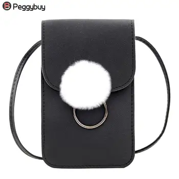 

Casual Hairball Design Mini Shoulder Bag Phone Bag Female Flap Soft Leather Women Crossbody Messenger Bag Bolso Mujer Purse