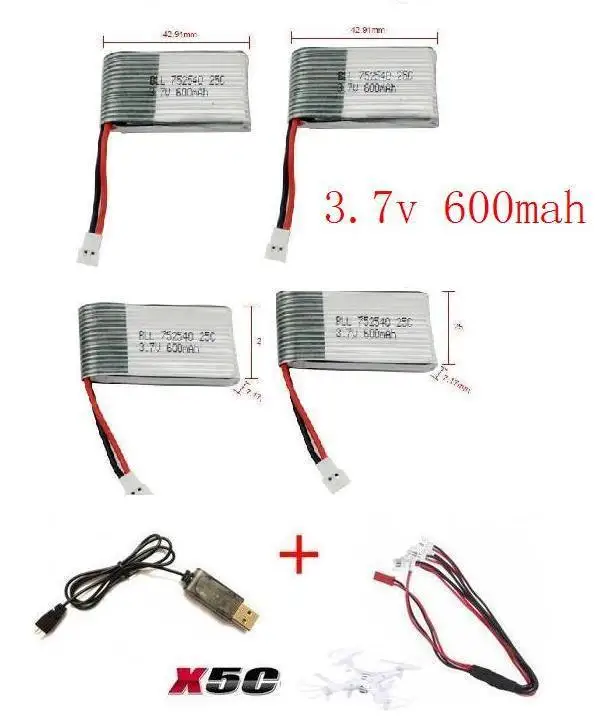 YUKALA x5c x5 x5sc x5sw 2,4G RC Квадрокоптер 3,7 v 600mah литий-полимерный аккумулятор с usb-кабелем - Цвет: Цвет: желтый