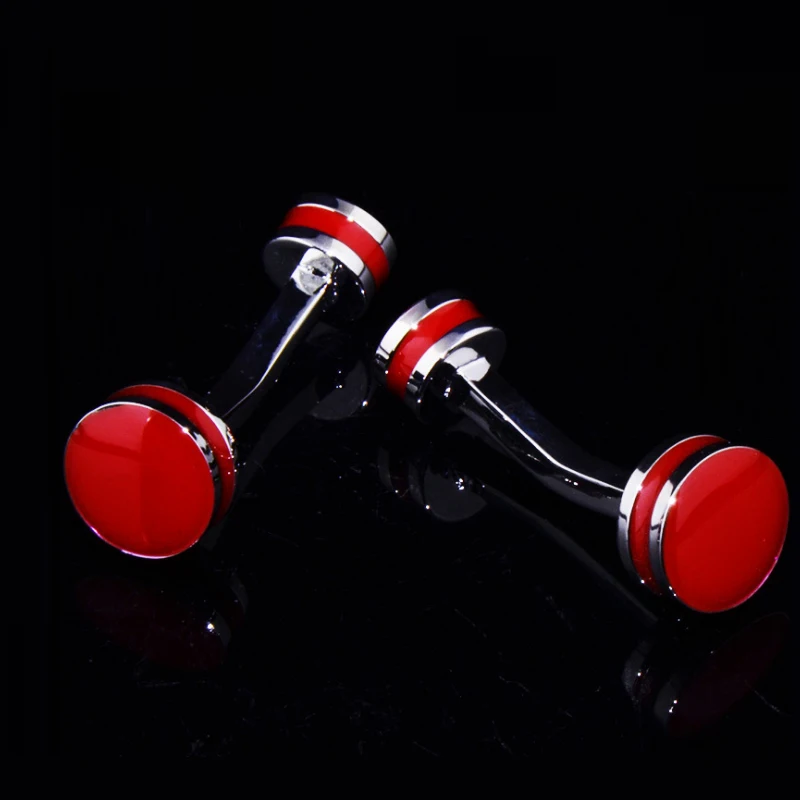 

Bridegroom Wedding Party Business Men French Shirts Cuff Links Silvery Cufflinks Double End Red Enamels Cufflink With Gift Bag