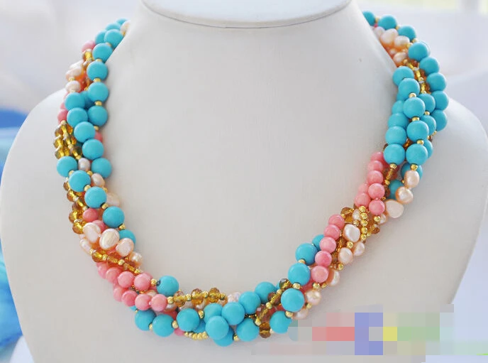 

1016 5row 20" blue Turquoise pink coral pink pearl Citrine NECKLACE
