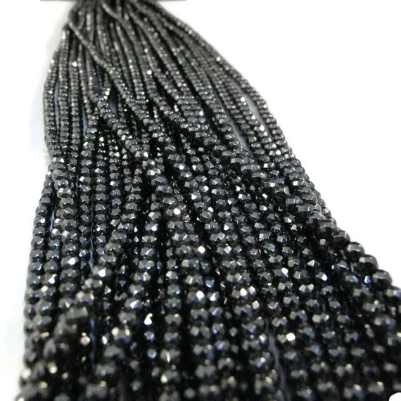 Hematite Beads, Faceted Rounds, 3-3.5mm 13 Inch Strand, Gemstone Rondelle Beads, For Necklace, Jewelry Supplies a