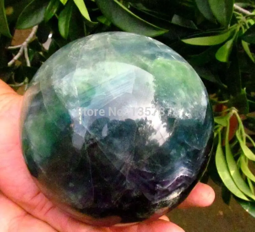 

huij 00147 AAA NATURAL BLUE GREEN FLUORITE CRYSTAL SPHERE Healing Bronze Statue