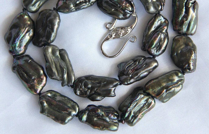 

Jewelr 005191 stunning big 25mm baroque black freshwater cultured pearl necklace