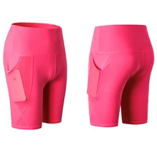 Женская высокая талия стрейч для спортивной тренировки компрессионные шорты для бега и йоги с карманом