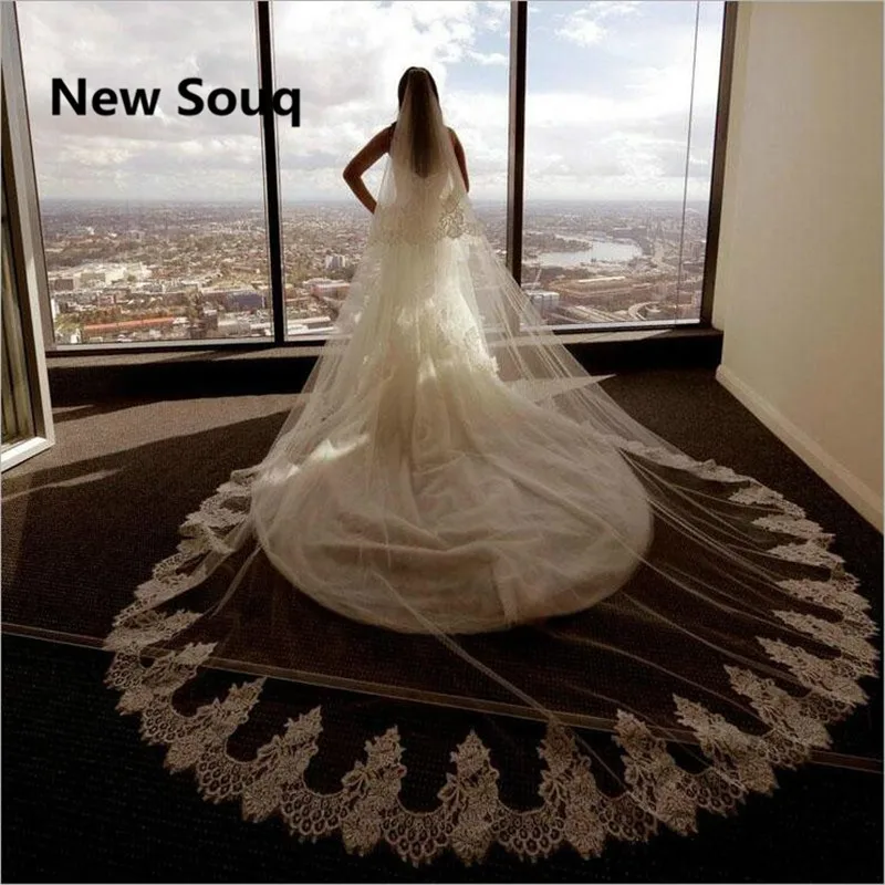 

3.5 M Length Long Wedding Veil Lace Edge Cathedral Veil With Comb Two Layers Garden Bridal Veil Wedding Accessories