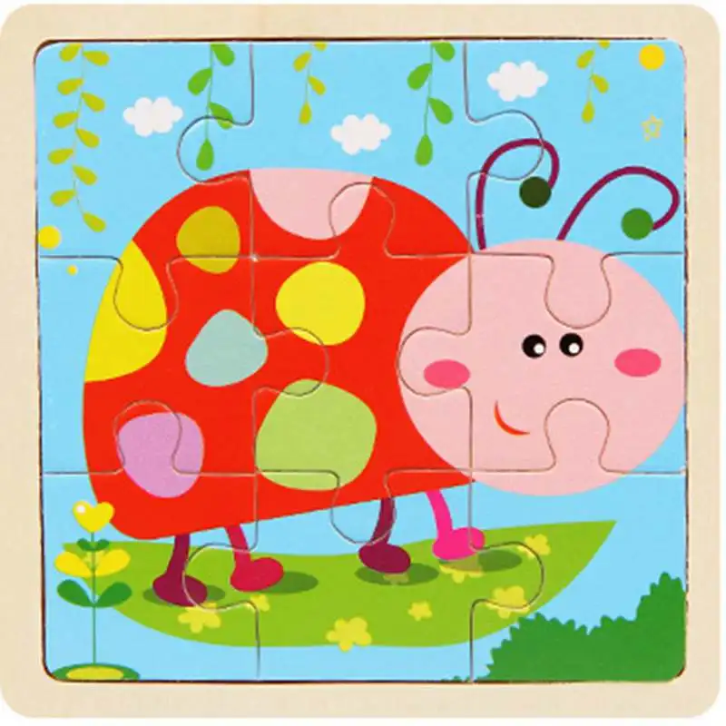 Маленькая деревянная головоломка для животных, пчела, кролик, корова, утка, инструмент для транспортировки, развивающие игрушки для детей, мультяшная головоломка, подарки на день рождения - Цвет: MP279