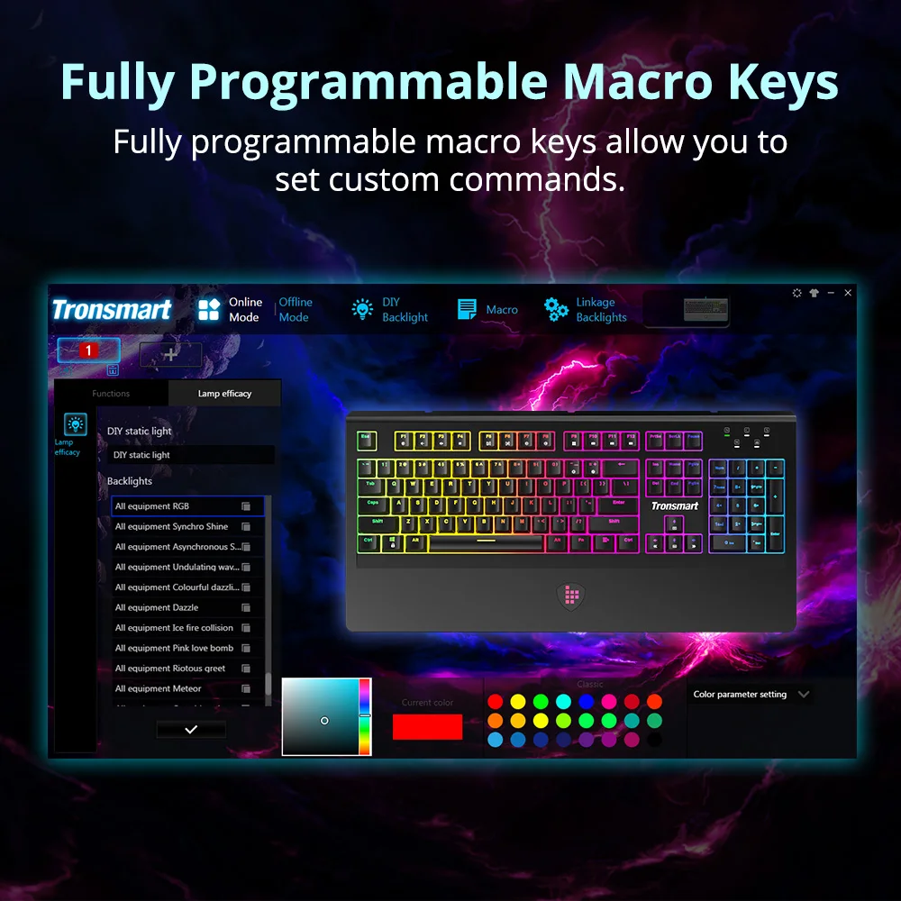 Tronsmart TK09R механическая клавиатура игровая клавиатура USB клавиатура 104 клавиша с RGB подсветкой, макро, синие переключатели для геймера, dota 2