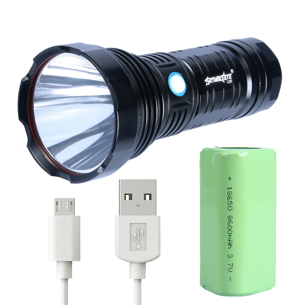 SKYWOLFEYE светодиодный алюминиевый фонарик с большим радиусом света, Перезаряжаемый USB фонарик, пятирежимный фонарик