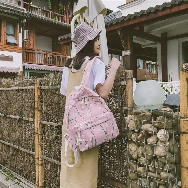 

Japanese Academy Wind Flower Girl Backpack Cute Student Canvas Bag High Quality Large Capacity Shoulder Bag
