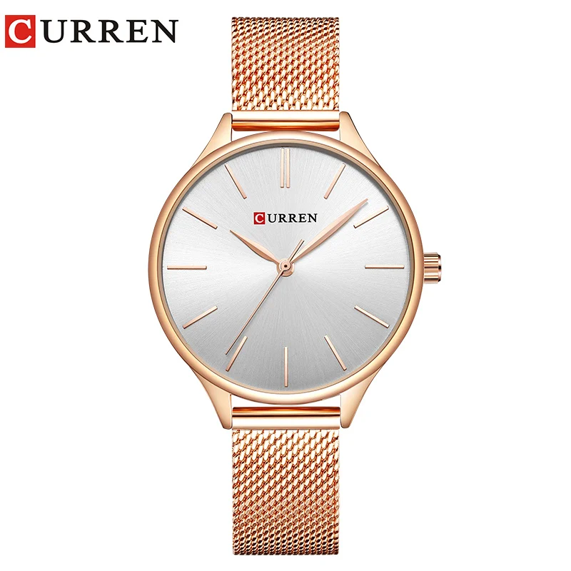 CURREN Top Brand Women Watches Dial Ladies Japanese Luxury Quartz Wristwatch Waterproof Full Steel Girl Clock Gift Reloj Mujer - Цвет: rose white