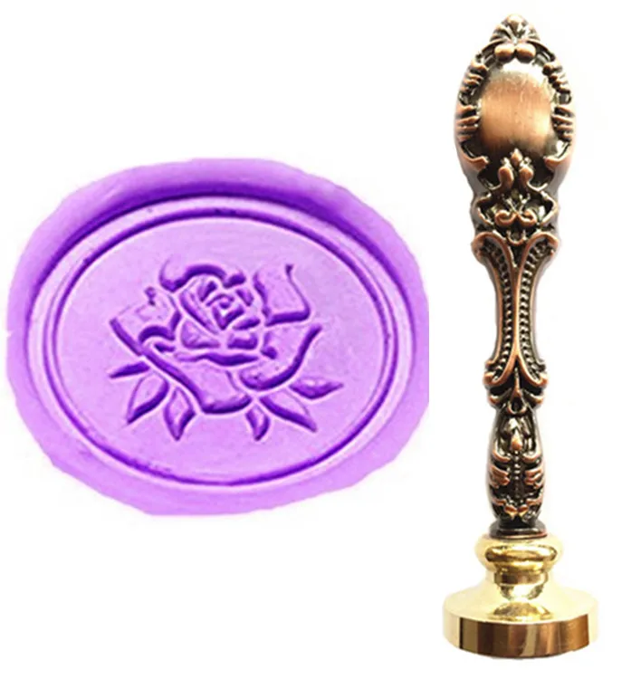 

Flower Vintage Romance Rose Leaf Flower Custom Picture Logo Luxury Wax Seal Sealing Stamp Brass Peacock Metal Handle Gift Set