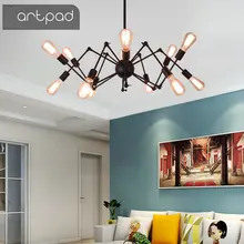 Artpad LOFT Black Vintage Ceiling Lamp Wrought Iron Spider DIY LED Living Room Ceiling Lights E27 Kitchen Dining Room Bar Lustre modern ceiling lamp multiple rod wrought iron lighting e27 led living room vintage pendant lights art decorate industrial bar