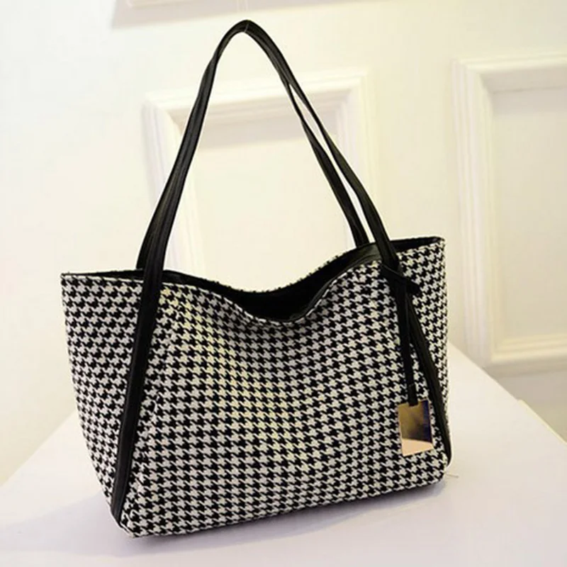 

Fashion new Handbags Quality PU leather Women bag Houndstooth Simple Large capacity shoulder Female bag Portable Lady Tote Bag