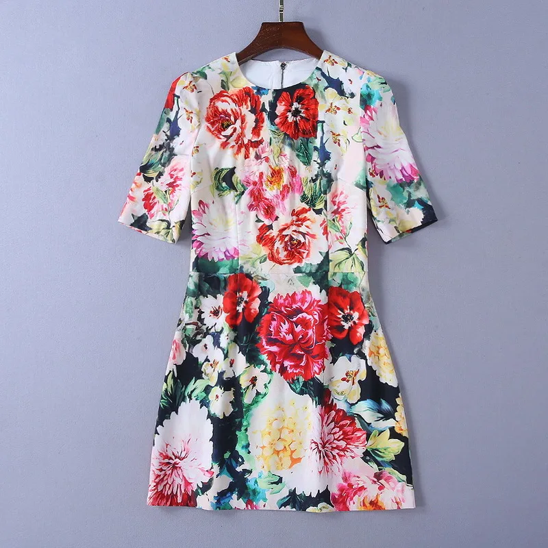 

High quality beading dress 2019 spring summer floral print dress Women's mini dress G030