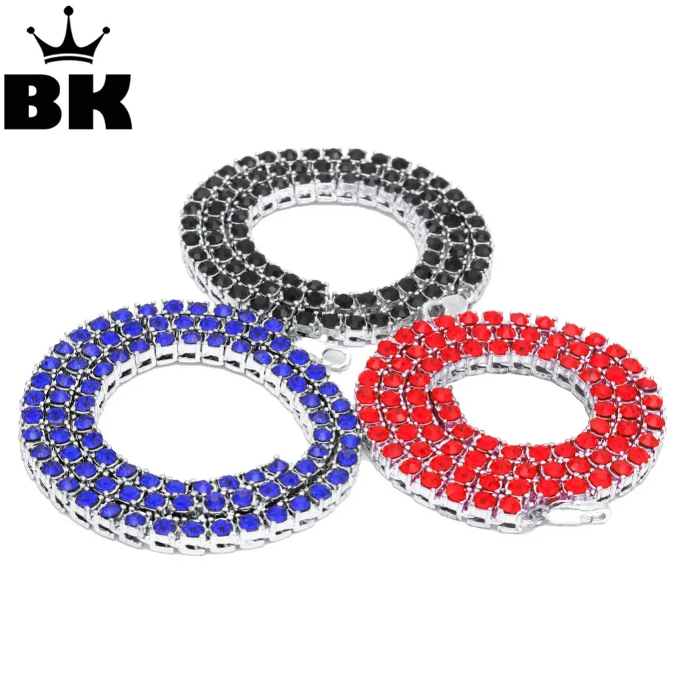 THE BLING KING 1 row 5mm AlloyTennis lovely Necklace Iced out Red Blue Black Rhinestone Gold Silver Plated Mens Hip Hop Jewelry | Украшения