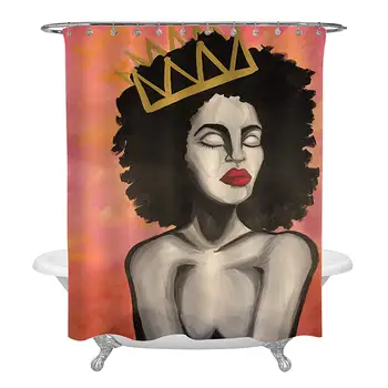 

MitoVilla Artistic Painted Black Woman Afro Queen with Crown Shower Curtain Set with Hooks for Bathtub