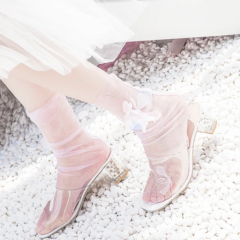 Harajuku носки для женщин кружевные сетчатые прозрачные носки ультратонкие женские носки длиной до лодыжки высокого качества