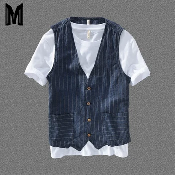 

2019 New Summer Khaki Color Single Breasted Cotton Linen Vest Casual Mens Suit Vest Waistcoat Brand Clothing Y1713