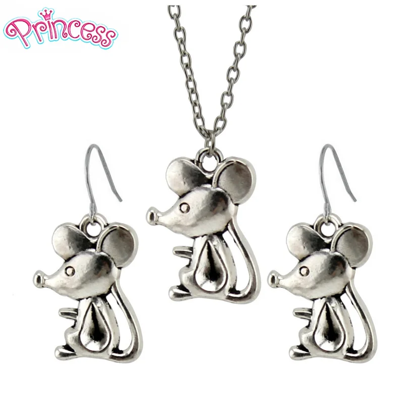 2019 New Fashion Women Jewelry Set Vintage Mouse Earring&ampNecklace For Kids girls Gift Free Shipping ED4460 | Украшения и