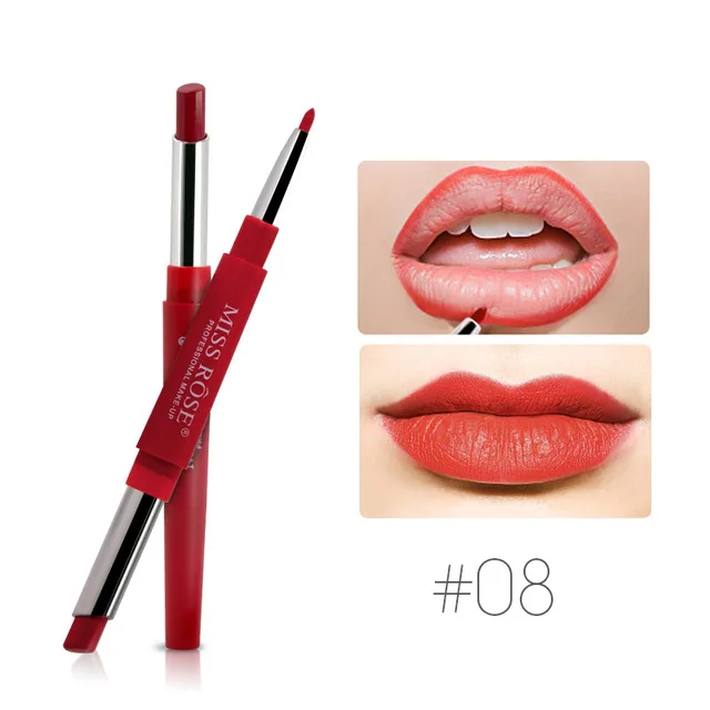 MISS ROSE Make up, карандаш для губ, косметика, двойная головка, липкая помада, легкая ручка, полный цвет, стойкий, водостойкий, макияж, матовая линия для губ - Цвет: L152008