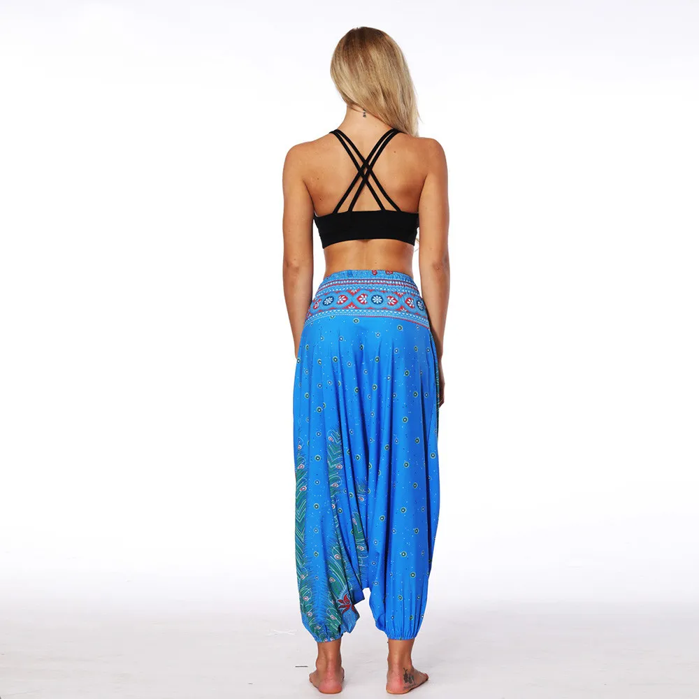 Летние Новые Модные женские повседневные богемные летние свободные широкие брюки для йоги Boho Aladdin Комбинезон гарем брюки оптом