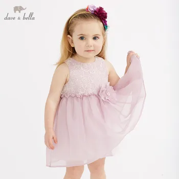 

DBM10594 dave bella summer baby girl's princess cute appliques dress children flowers party dress kids infant lolita clothes
