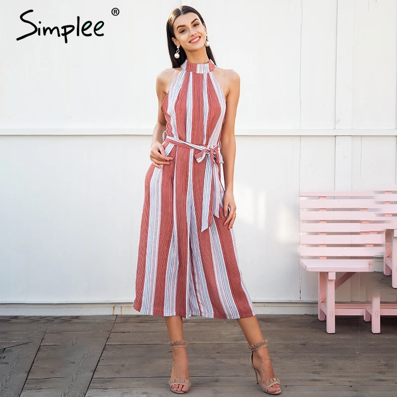 Simplee Strapless halter print long jumpsuit romper women