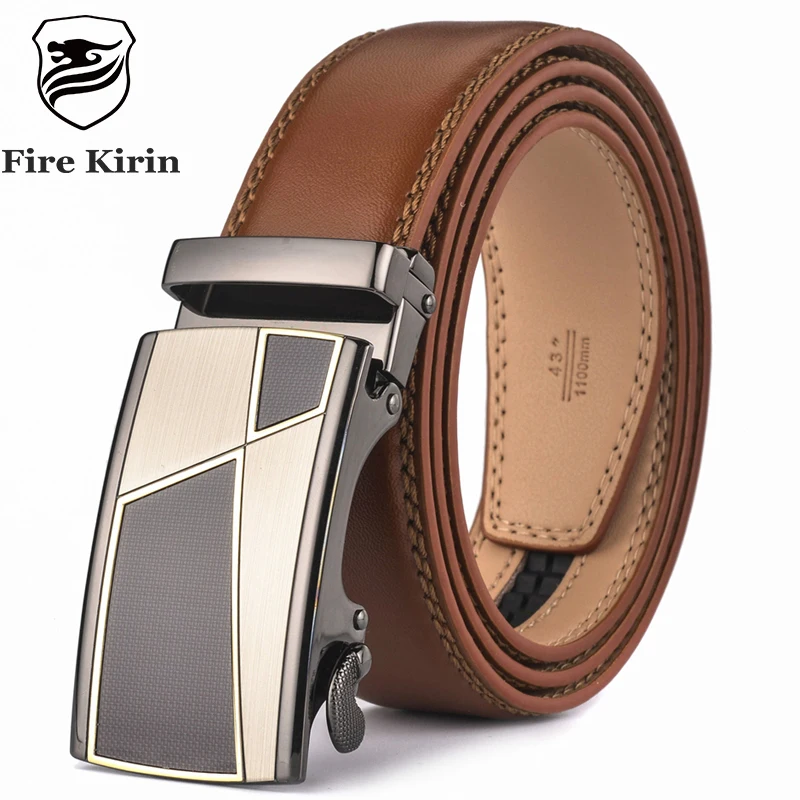 Fire Kirin Automatic Buckle Brown Belt Men 2017 Brand Designer Mens Belts Luxury Genuine Leather ...