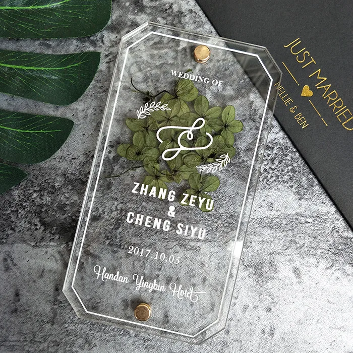  Cocostyles custom double layer leaf wedding invitation card with white engraving for lawn wedding - 32856654588