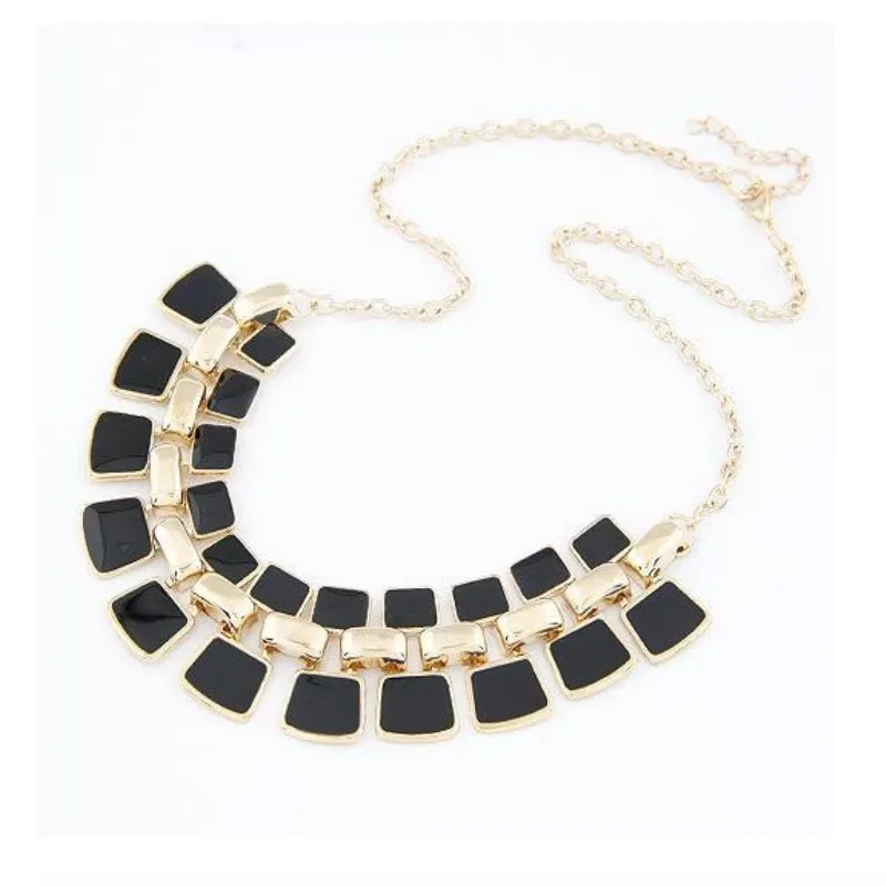 

Link Chain Collar Long Plated Enamel Statement Bling Fashion Necklace Woman Jewelry Square Bones Necklaces & Pendants For Women