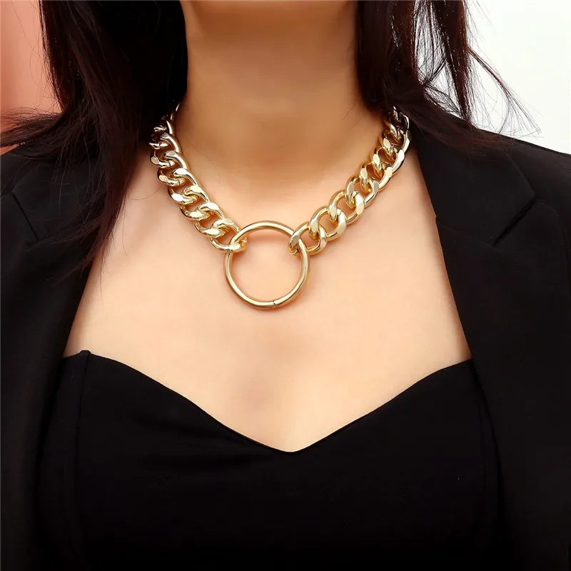 Punk Exaggerated Big Circle Chokers for Female Vintage Women Gold Alloy Short Necklaces Fashion Collar NT182 | Украшения и
