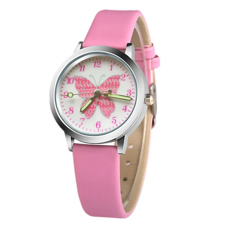 

2018 fashion brand children cute colorful butterfly cartoon luminous watch boy quartz watch girl clock children's day gift