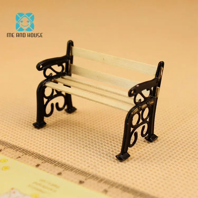 Miniature Dollhouse Wooden Furniture outdoor garden metal mini bench 1/12 scale Miniature Dollhouse Wooden Furniture outdoor garden metal mini bench 1/12 scale