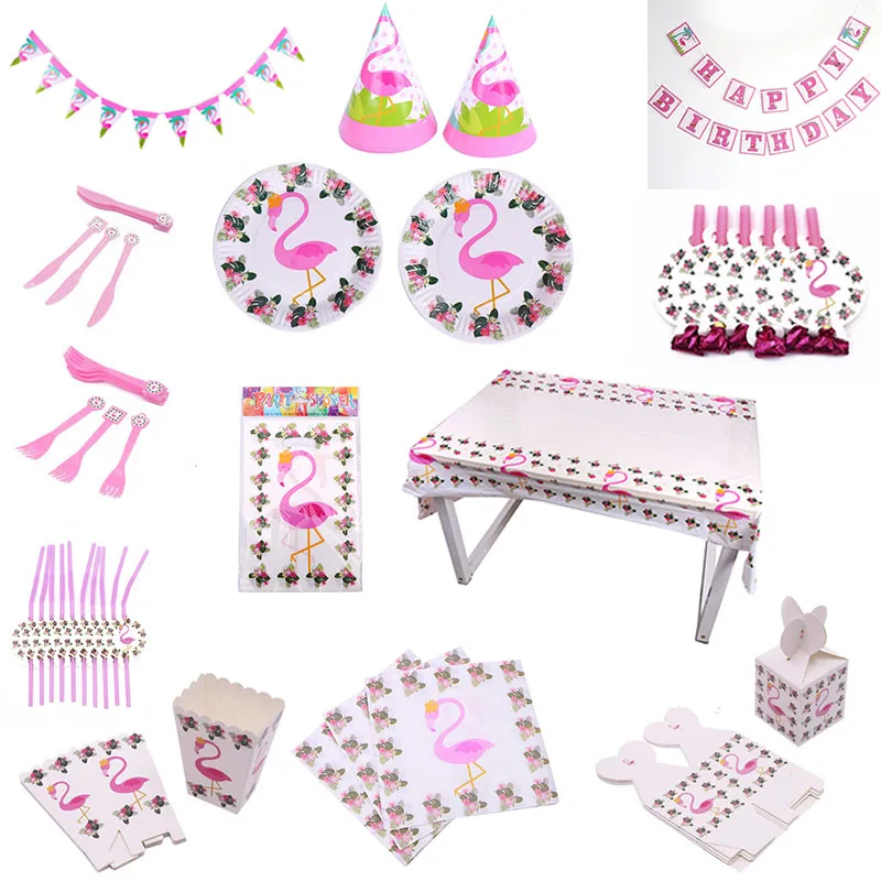 

Theme Party Decoration Flamingo Wedding Party Supplies Tableware Plate Straw Banner Birthday Party Decor for Kids Baby Shower