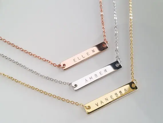 925 silver Bar Necklace Dainty Name Necklace Initial Necklace Bridesmaid Gift Christmas Gift Rose Gold Necklace, Character Bar