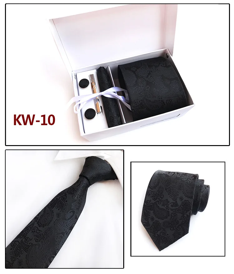 Высокое качество Gift Box Set галстук носовой платок запонки зажим для галстука мужской моды аксессуары фестиваль праздник подарок свадебный