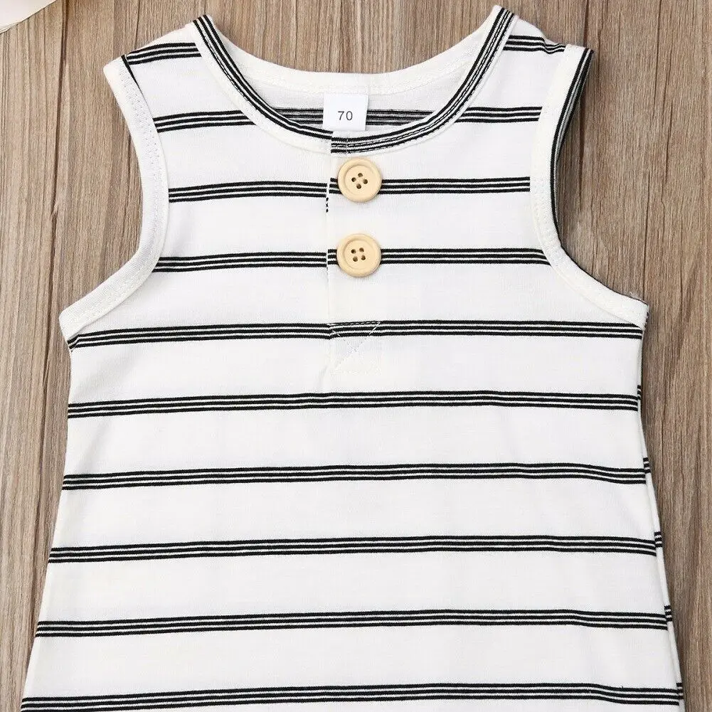 Baby Bodysuits comfotable 2019 Baby Summer Clothing 0-24 Newborn Infant Baby Boy Girl Striped Romper Clothes Sleeveless Striped Summer Outfit Jumpsuit Baby Bodysuits classic