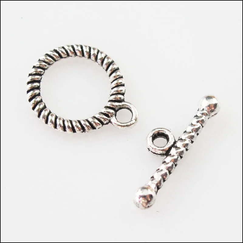 

New 12Sets Tibetan Silver Round Circle Bracelet Toggle Clasps Connectors