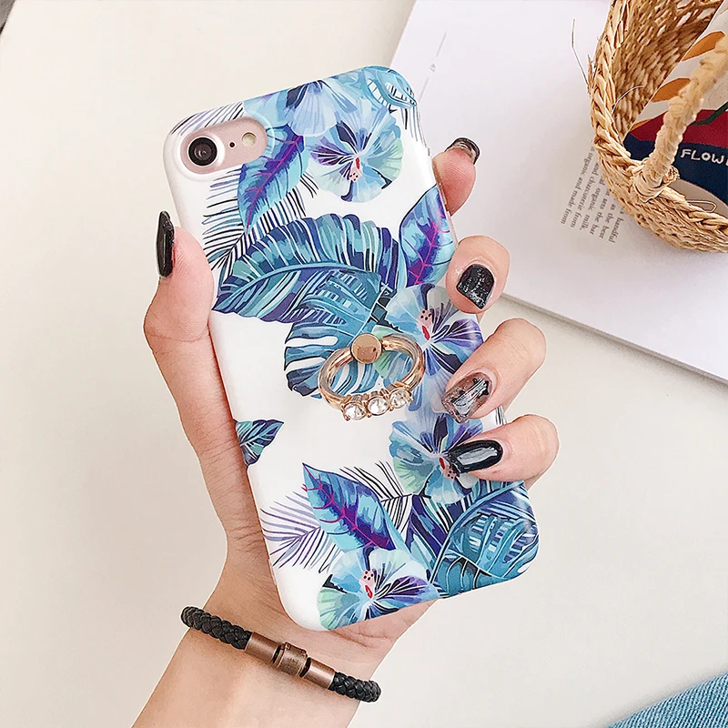 

SUYACS Blue Banana Leaf Flower Phone Case For iPhone XR XS Max 6 6S 7 8 Plus X Matte Soft IMD Full Body Phone Back Cover Gifts