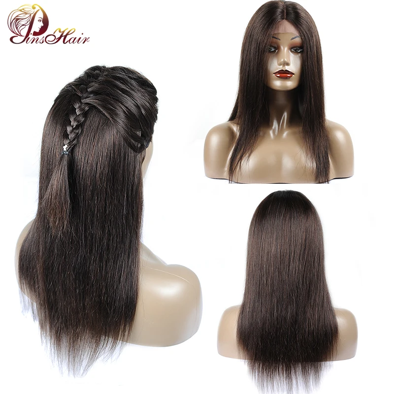 

Pinshair #2 Natural Black Human Hair Wig For Women Peruvian Straight Lace Front 4*4 Closure Wig With 150% Density Thick Non Remy