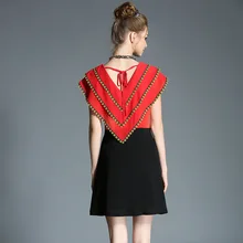 European Summer Dress V-neck Cloak Sleeves Loose Big Size Chiffon Dress L XL XXL XXXL 4XL 5XL Plus Size Women Clothing XR150