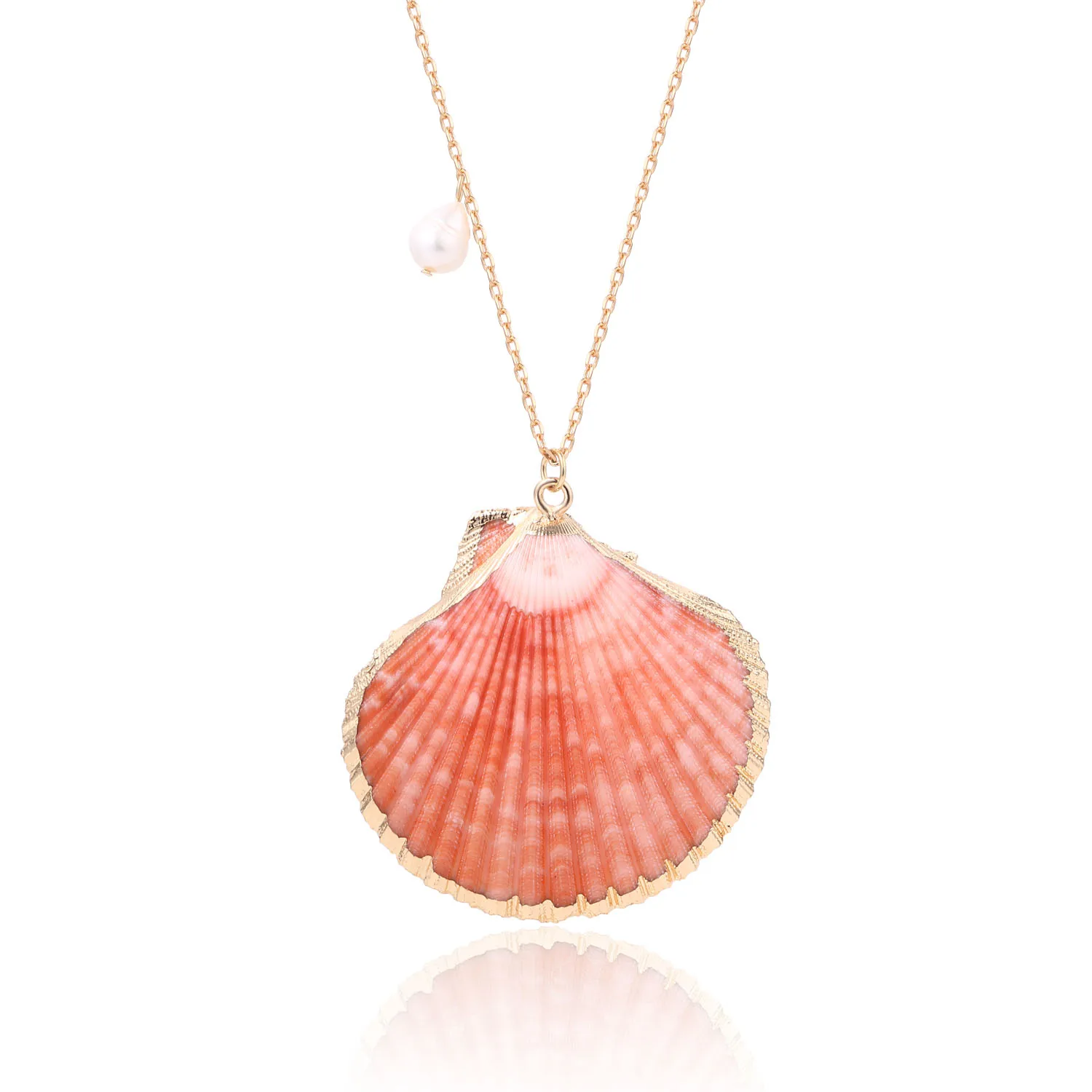 

2019 new trendy coral scallop pearl woman necklace top sale ocean series plated pearl necklace for women