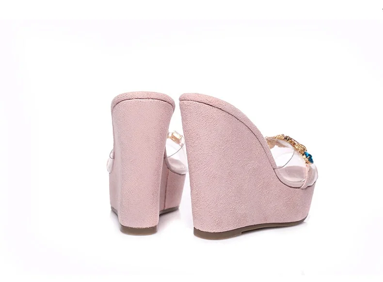 20_New 2018 Wedges Slippers Female Summer Fashion High-heeled Platform Rhinestones Small Size Shoes Pink White Black