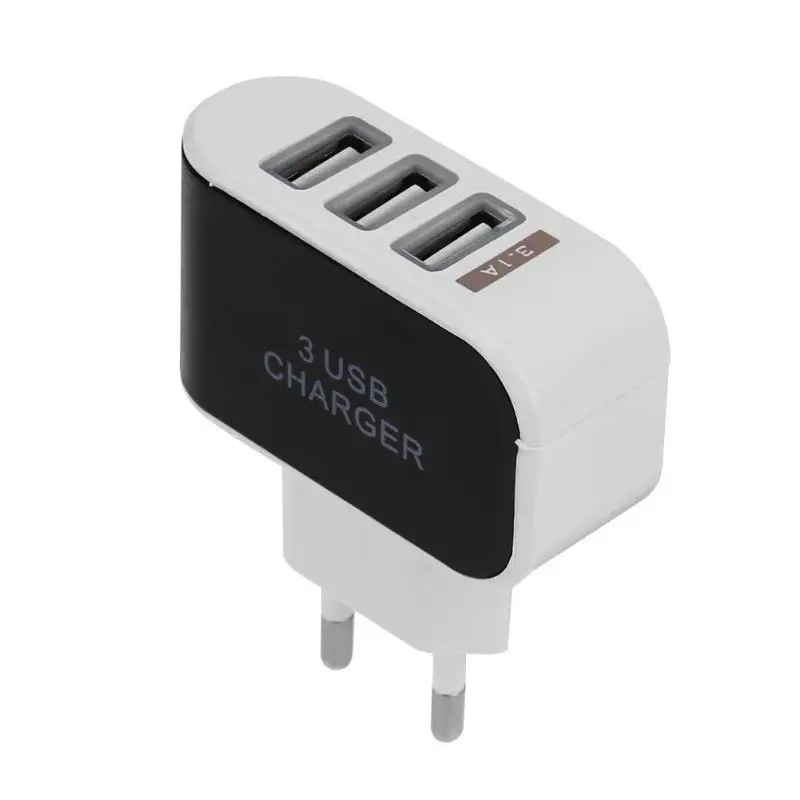 5 В в 2A переходник для зарядного устройства 100 В-240 В 3 USB Hub порты и разъёмы питание зарядки розетка для путешествий зарядки ЕС стандартный разъем для телефона - Цвет: Черный