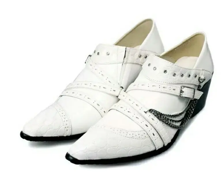 

Men's casual shoes England pointed black patent leather diamond buckle men's shoes higher embossed high heels