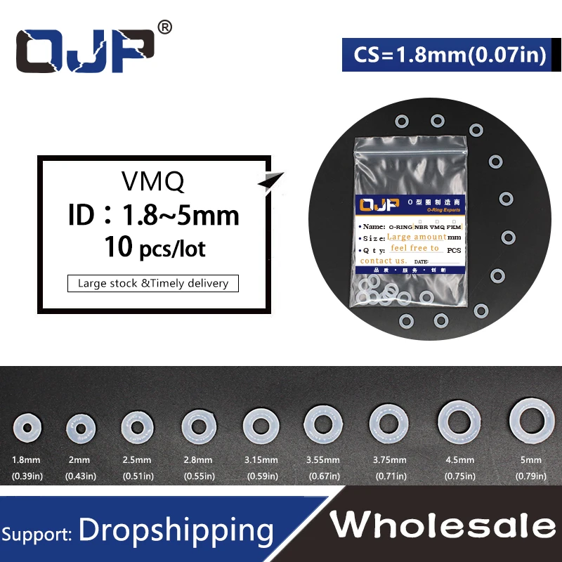 10 шт./лот силиконовые кольца из силикона/VMQ-хомут с круглым воротником для мальчиков и девочек 1,8 мм Толщина ID1.8/2/2,5/2,8/3,15/3,55/3,75/4,5/5 мм резиновое уплотнительное кольцо уплотнение прокладка
