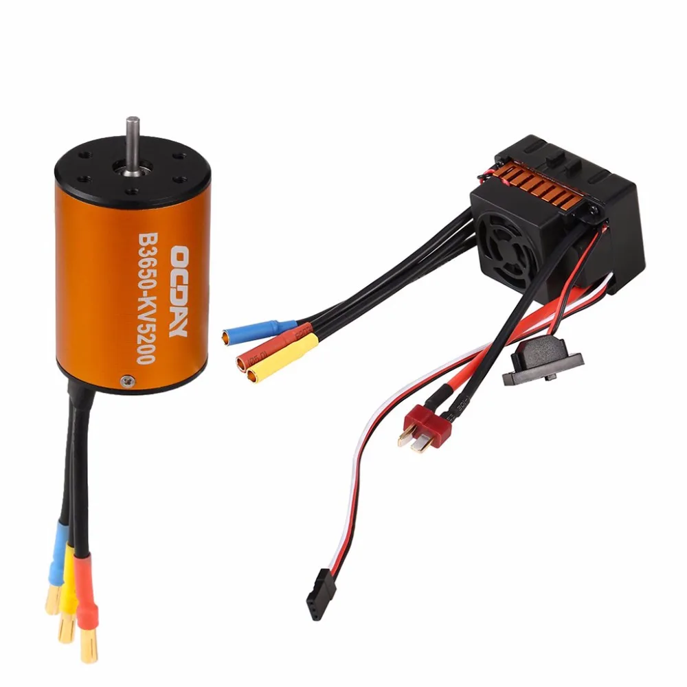 

OCDAY 3650 5200KV 4 poles Sensorless Brushless Motor with 60A Electronic Speed Controller Combo Set for 1/10 RC Car and Truck