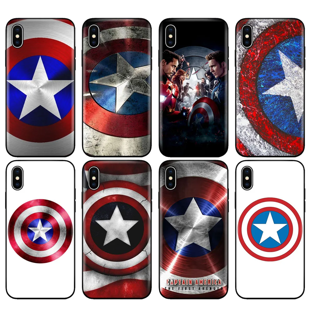 

Black tpu case for iphone 5 5s se 6 6s 7 8 plus x 10 case silicone cover for iphone XR XS MAX case Marvel Hero Captain America