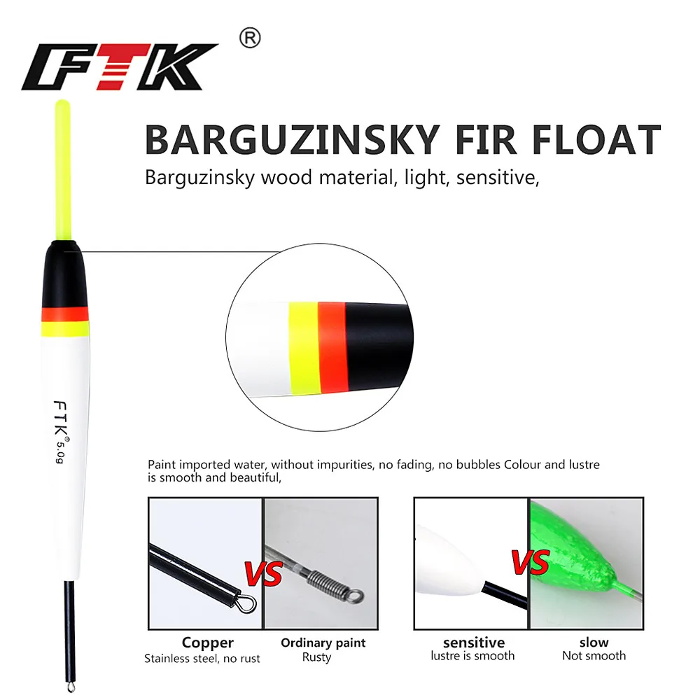 FTK Barguzinsky Fir светильник в темноте 5 шт./лот поплавок длина 15,5-17 см поплавок вес 2 г-5 г смешанные цвета для ловли карпа